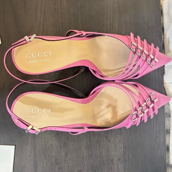 GUCCI | PRICE FIRM💲💥
75MM Hot Pink Leather Seraphine Buckle Slingback Pump - Picture 10 of 13
